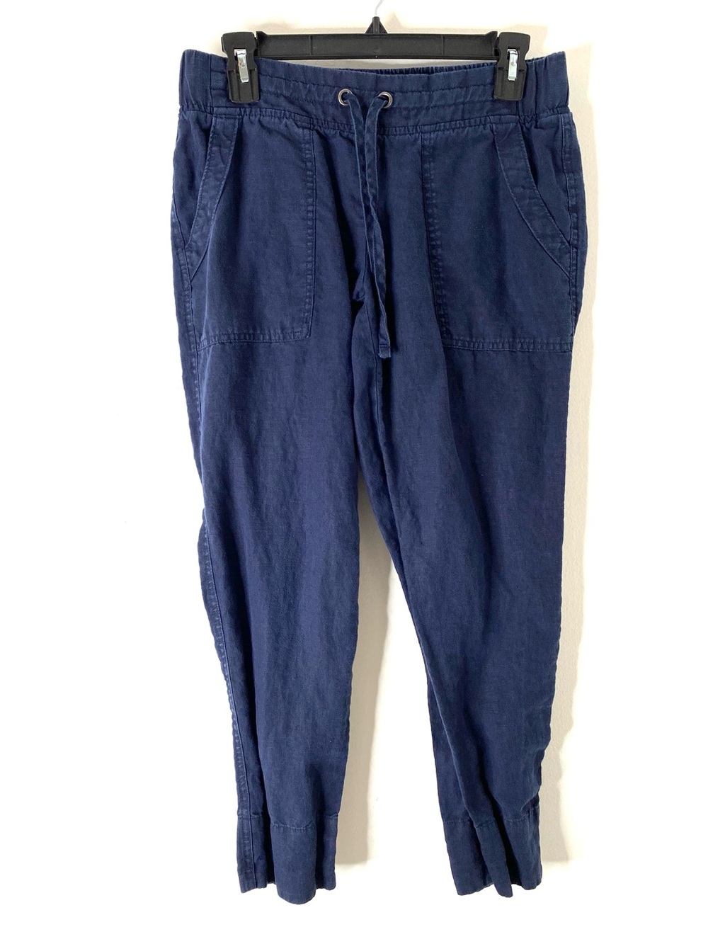 Athleta Navy 100 Linen Drawstring Straight Leg Pants Pockets